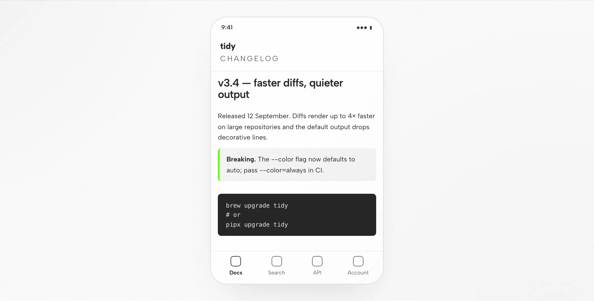 Aider Artifact: Changelog Page at 1440px and 390px — Mobile