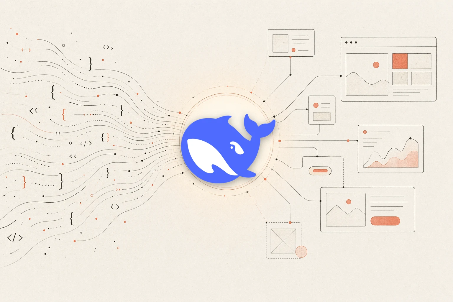 Vòng lặp phản hồi thiết kế của DeepSeek Reasonix: một agent terminal đọc các tham chiếu thiết kế, một trình duyệt kết xuất UI, và một không gian làm việc, với một mũi tên phản hồi lặp lại