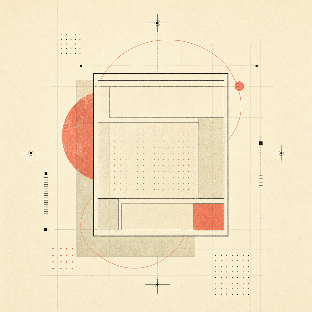 An abstract layout map emerging from a hidden canvas on a warm paper study plate