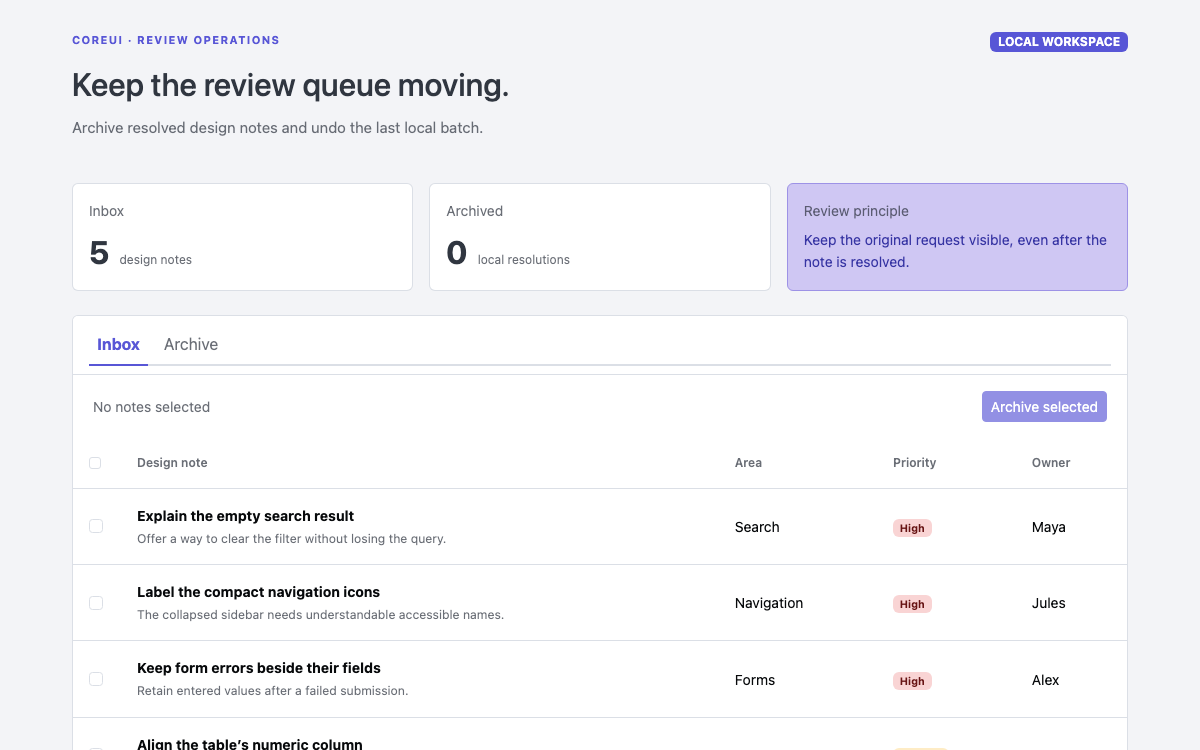 CoreUI interface study