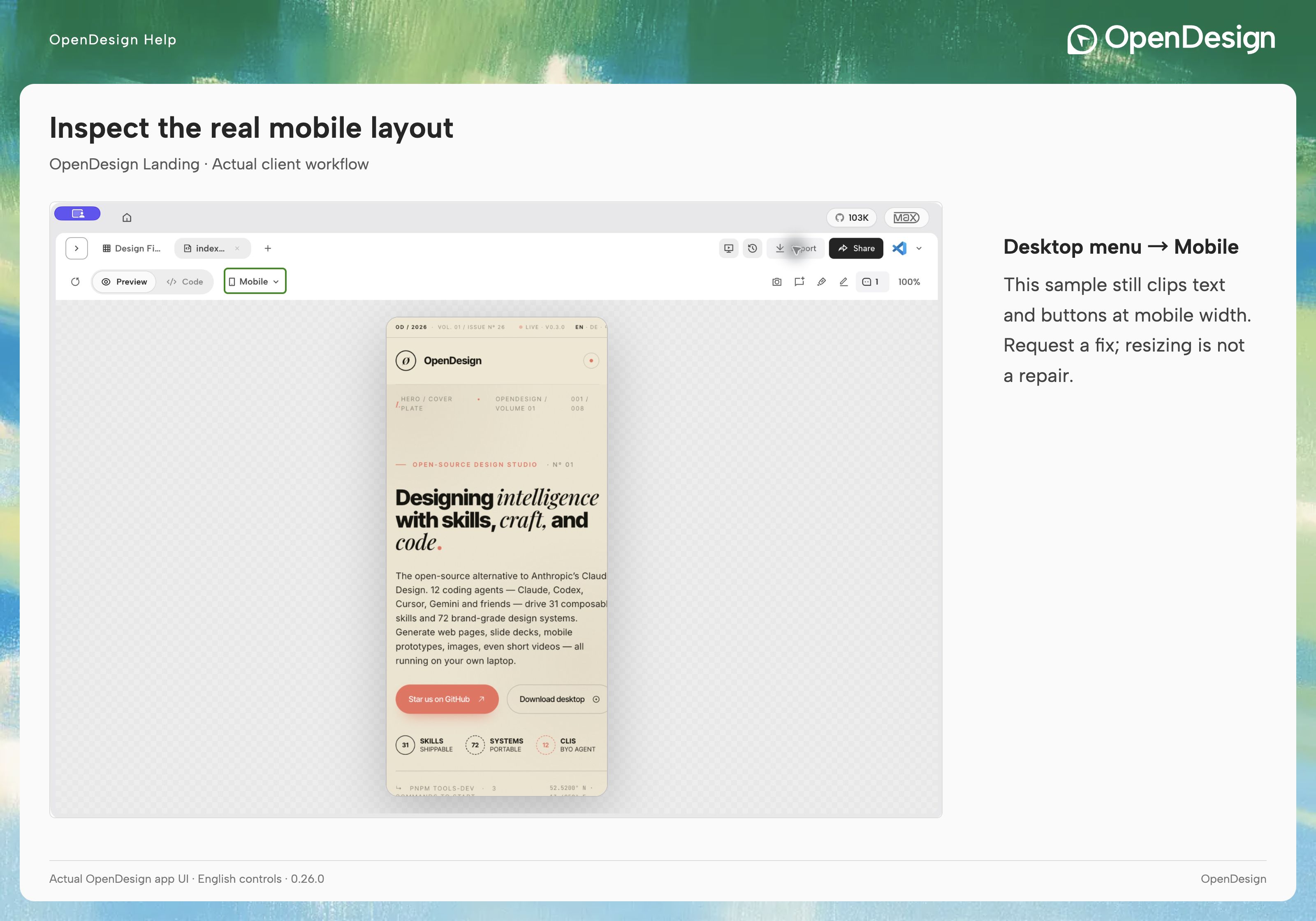 Keep the toolbar visible while checking the mobile layout.