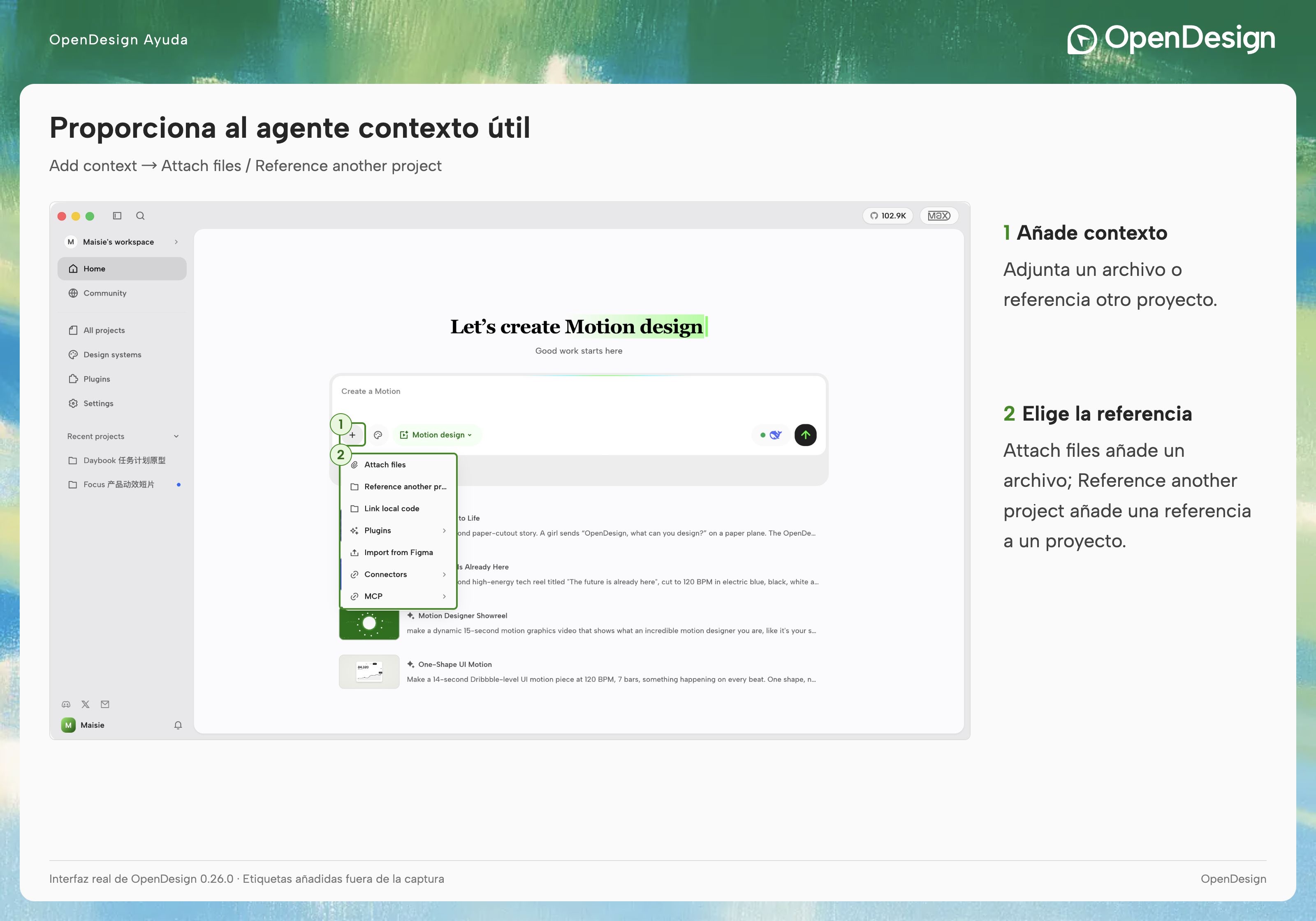 Entrada de contexto del compositor y material de referencia adjunto