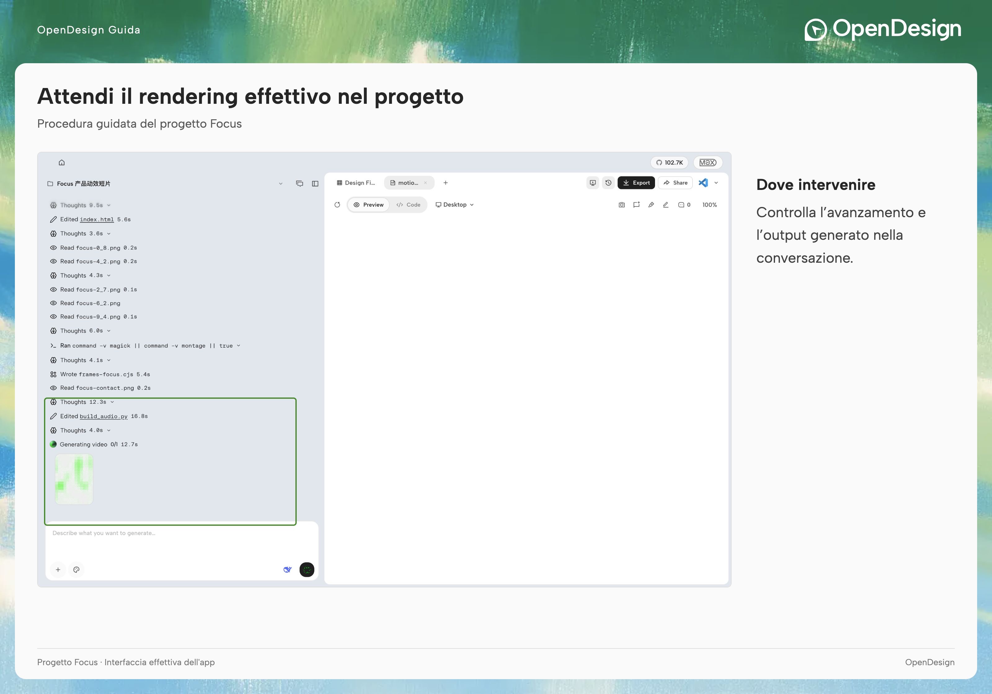 L'app durante il rendering del video effettivo.