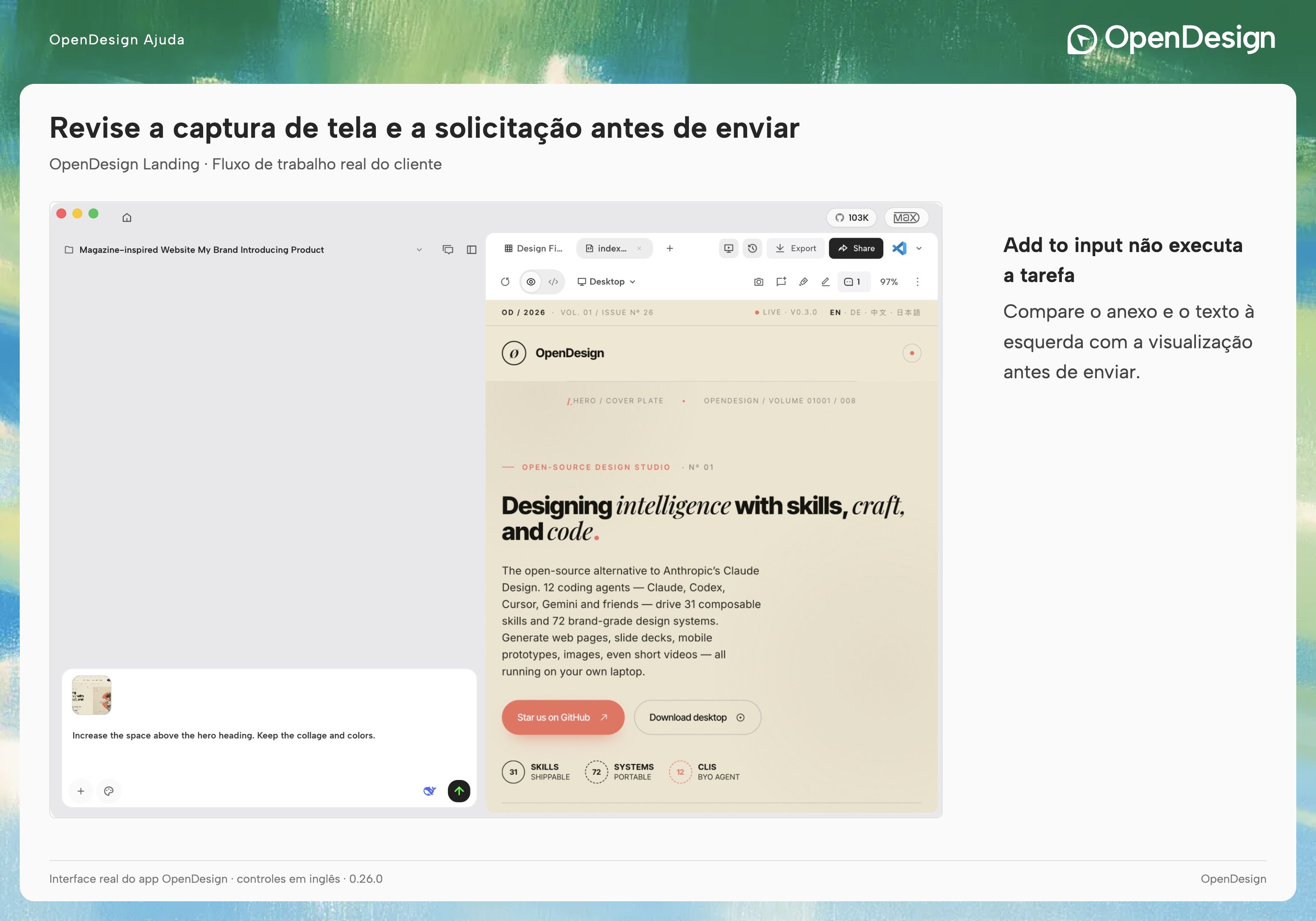 A captura de tela anexada e a instrução no campo de composição da conversa.