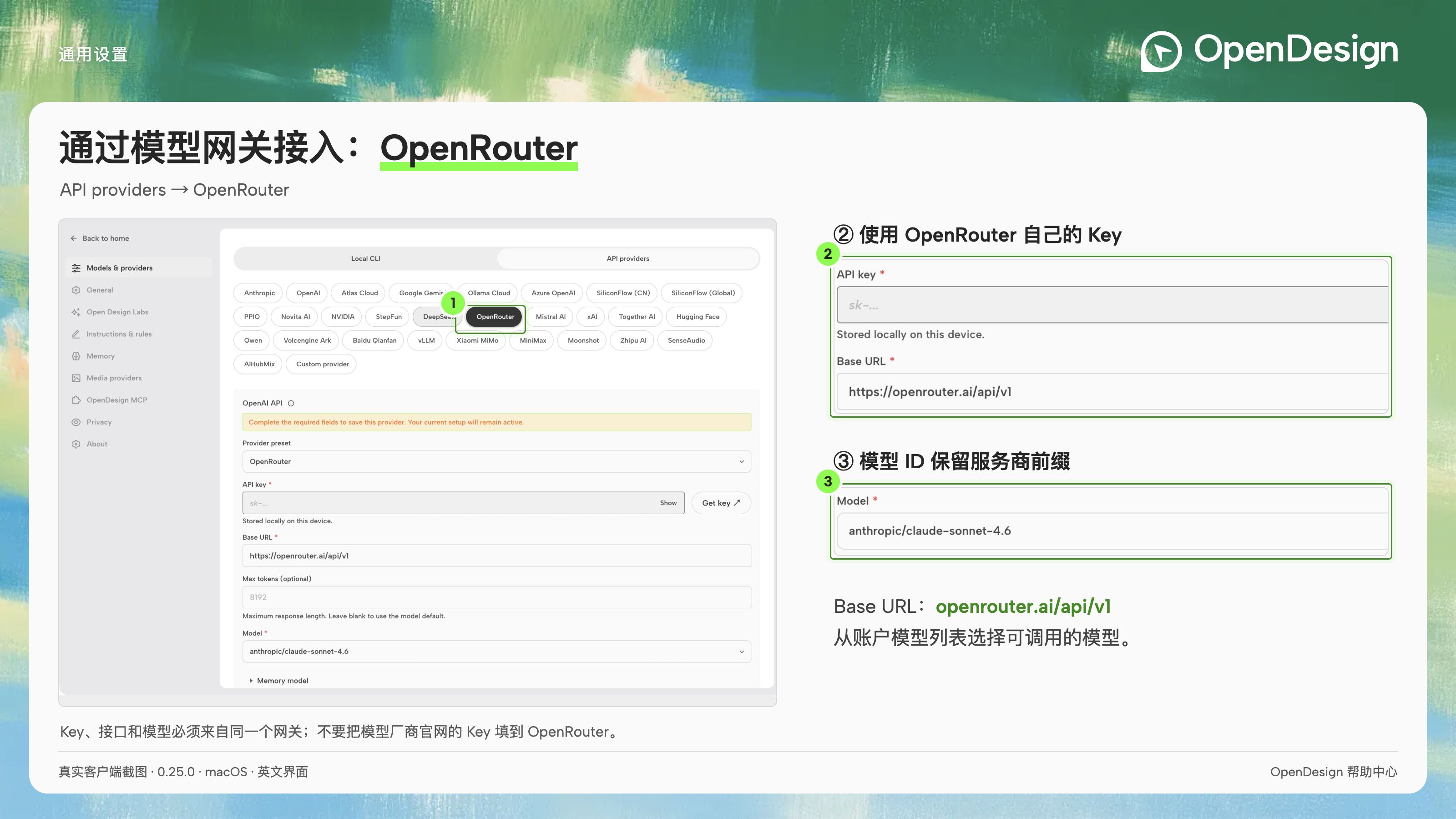OpenRouter 的网关地址与模型 ID