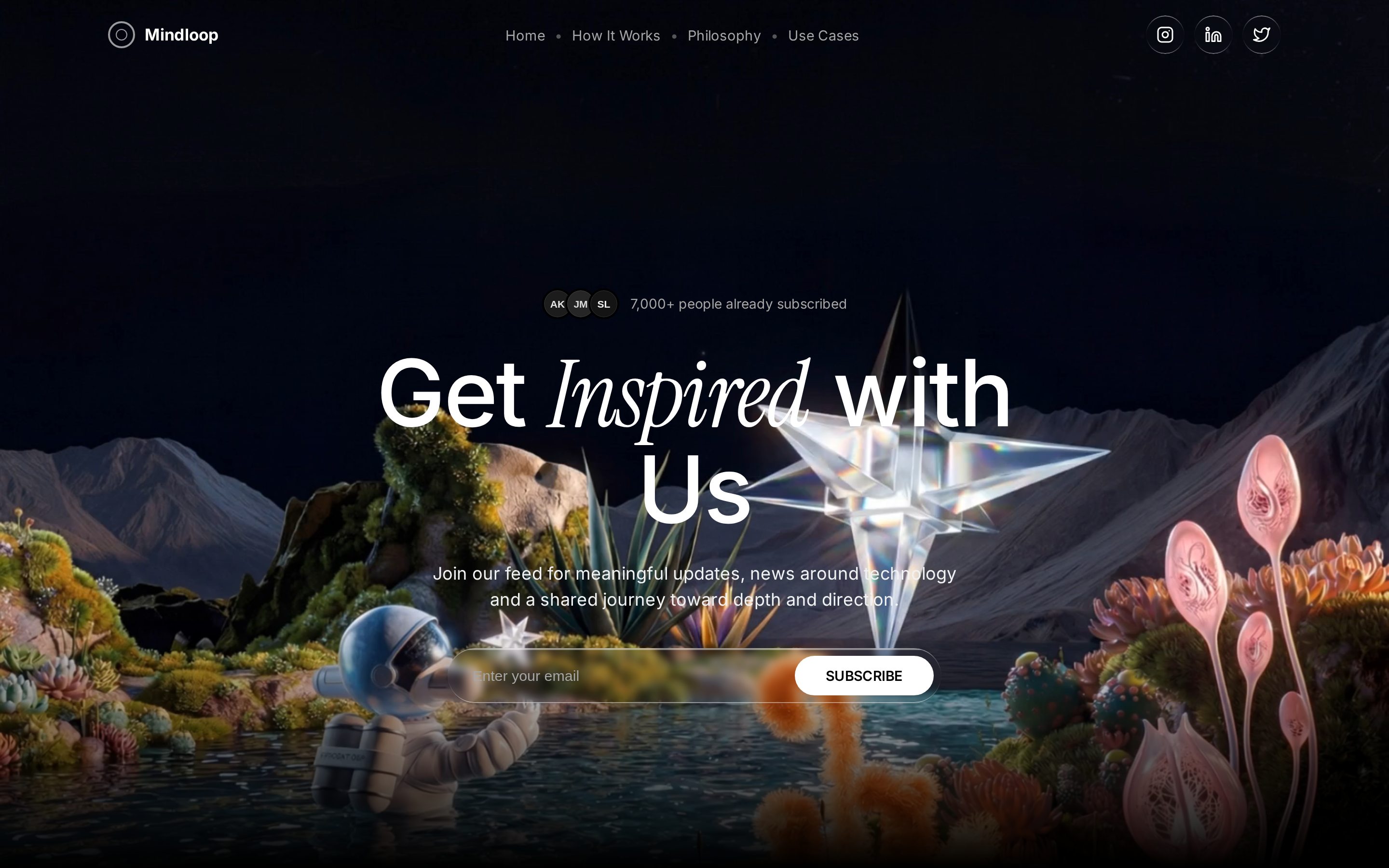معاينة Mindloop Landing — Monochrome Content Platform