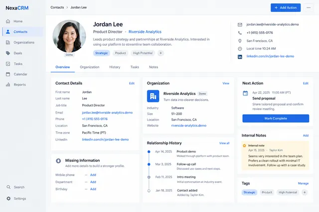 Созданная ИИ визуальная концепция профиля контакта CRM