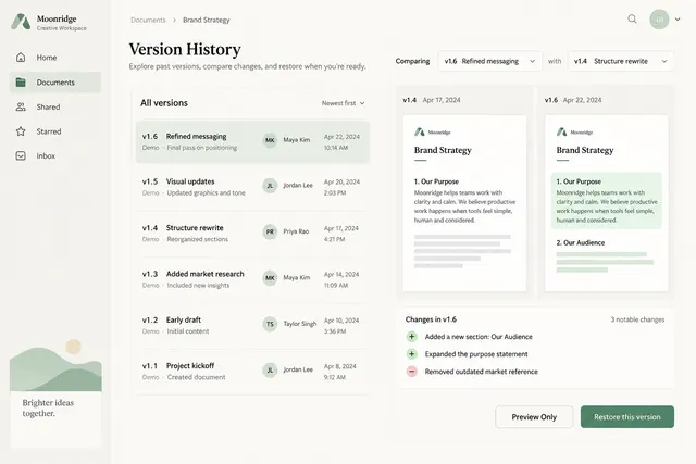 Созданная ИИ визуальная концепция интерфейса истории версий