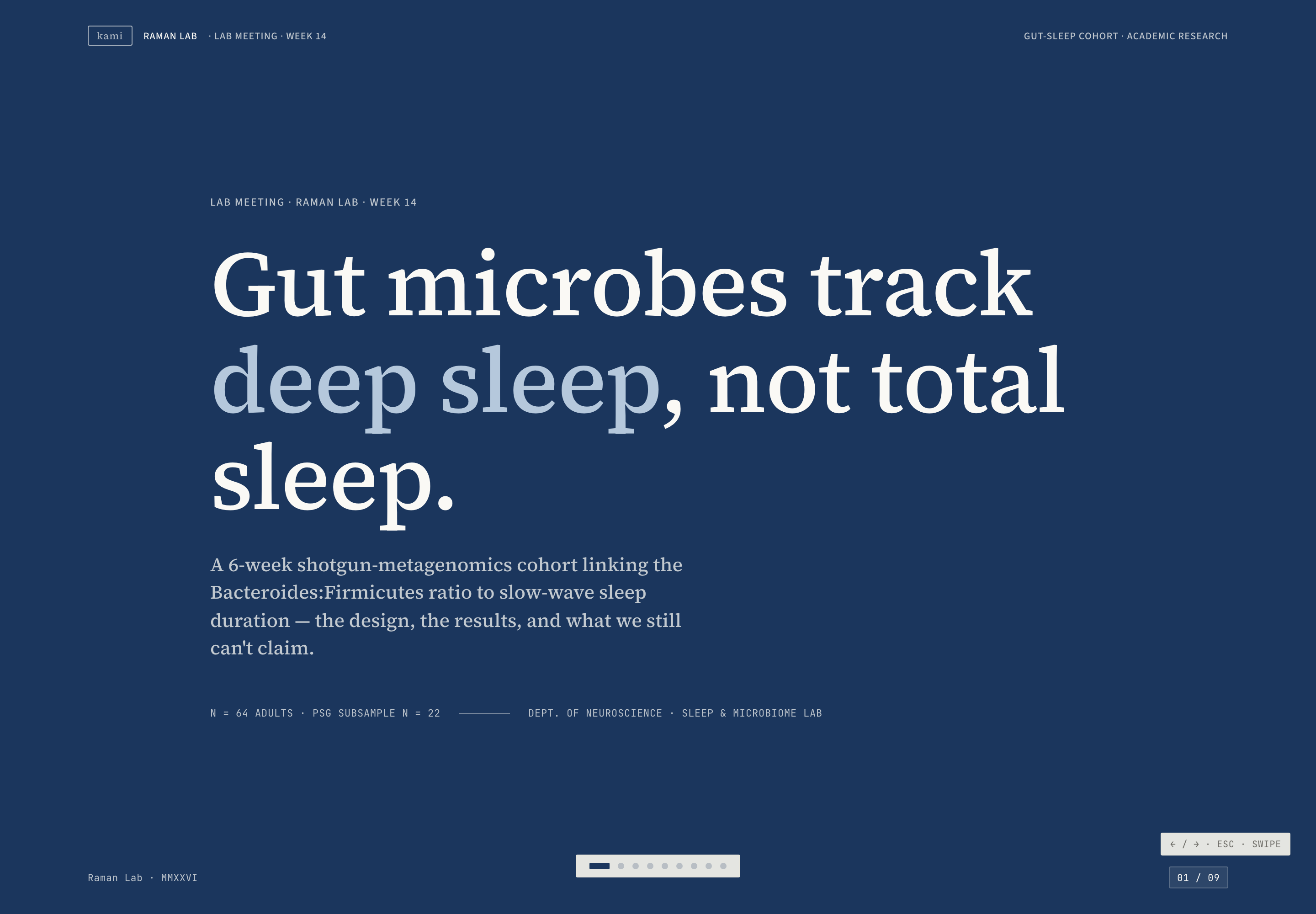 Deep-blue research cover with a large white serif title, a short abstract and small navigation controls.