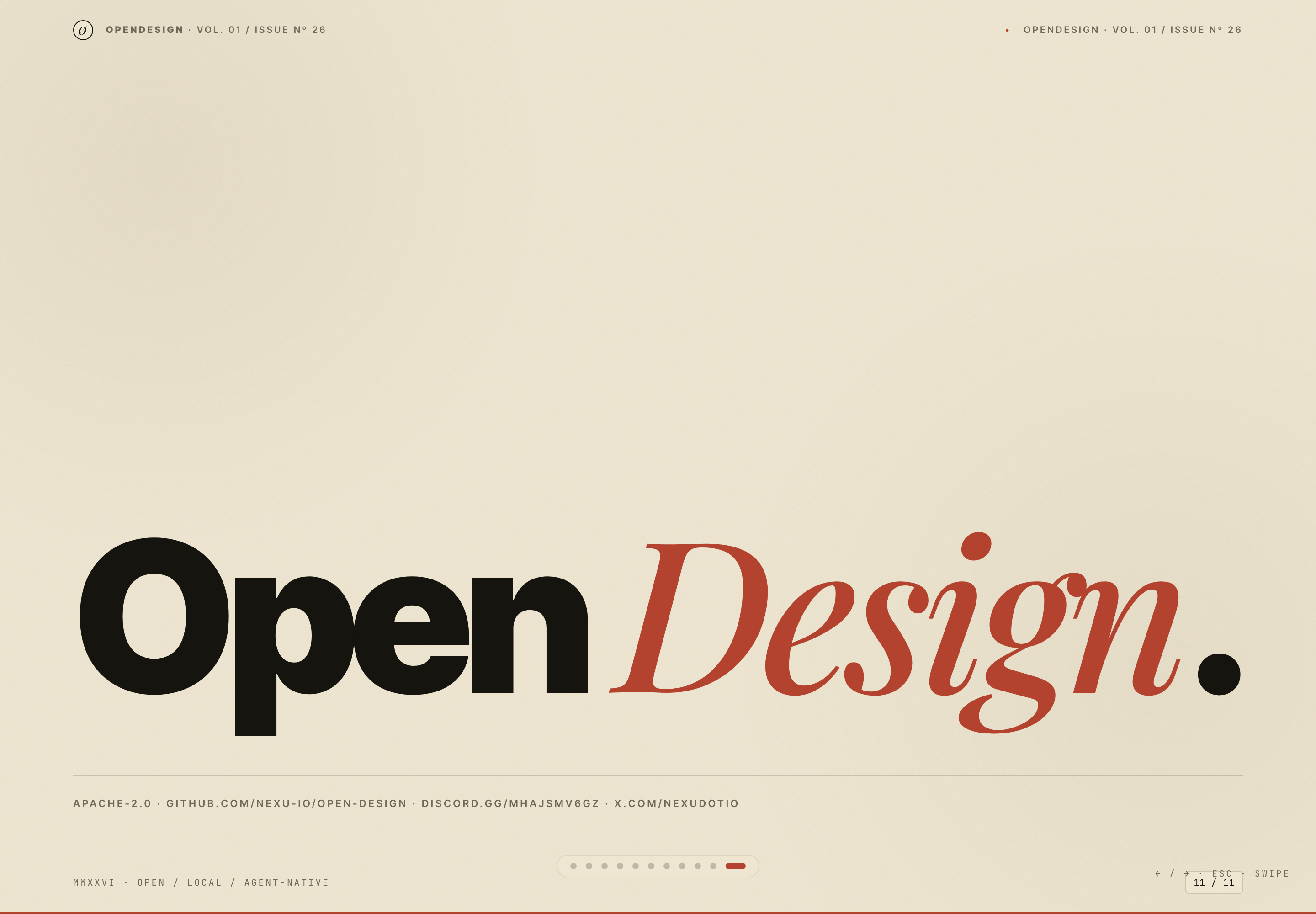 Large black-and-red OpenDesign wordmark across the lower half of a cream closing slide.