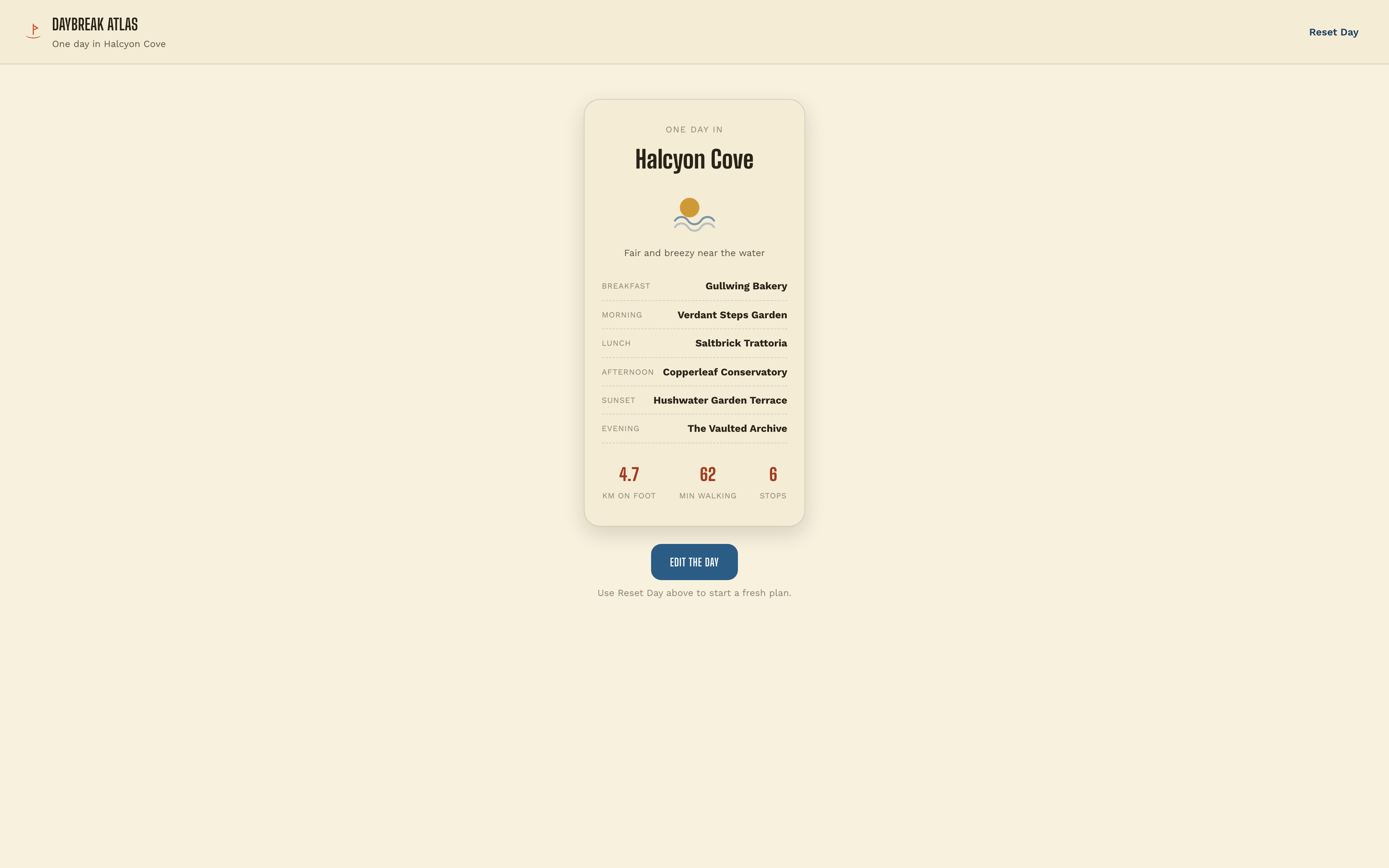 Travel Planner Dashboard Design: Completed Day and Route Summary