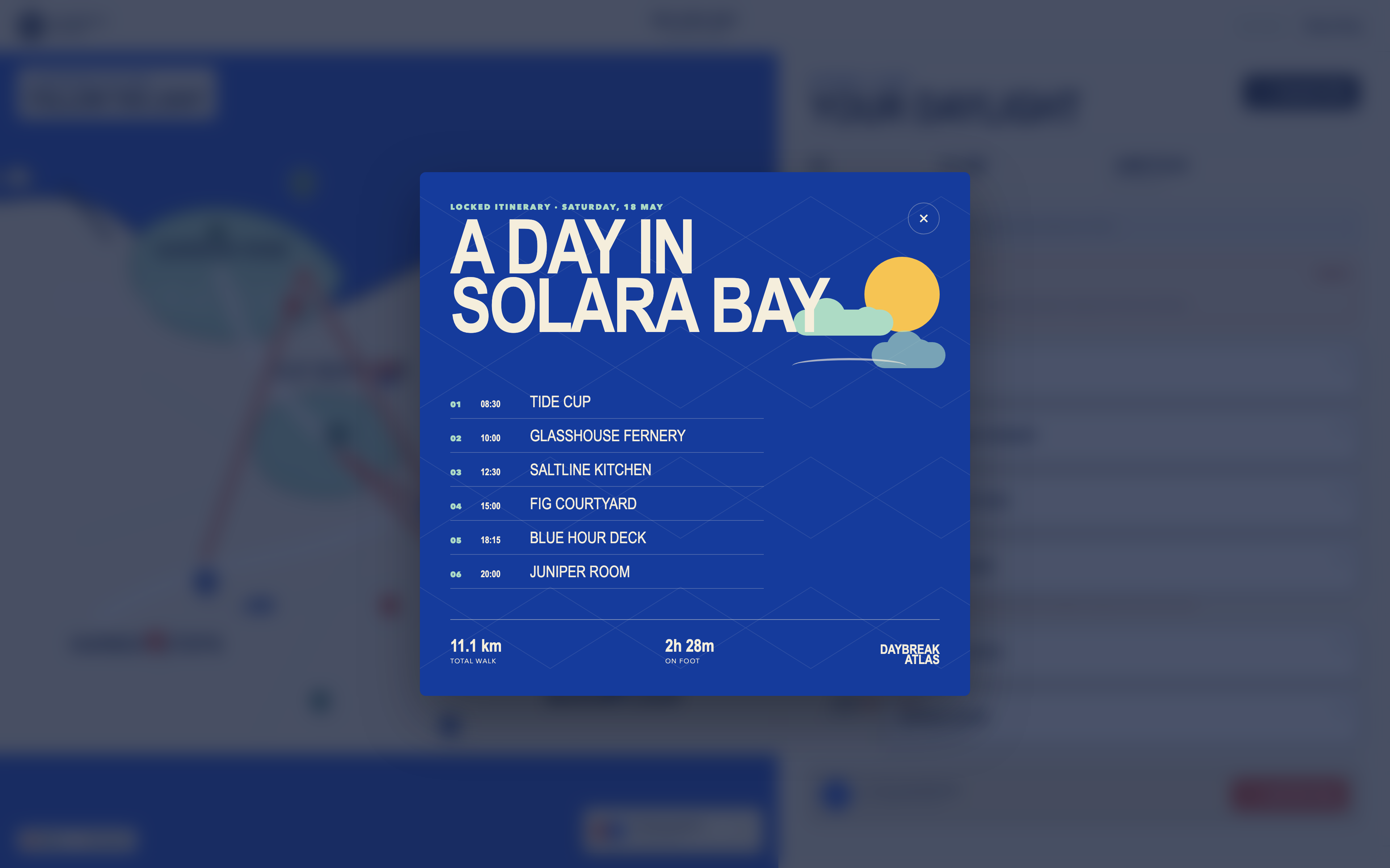 Day Trip Planner Design: Completed Day and Route Summary