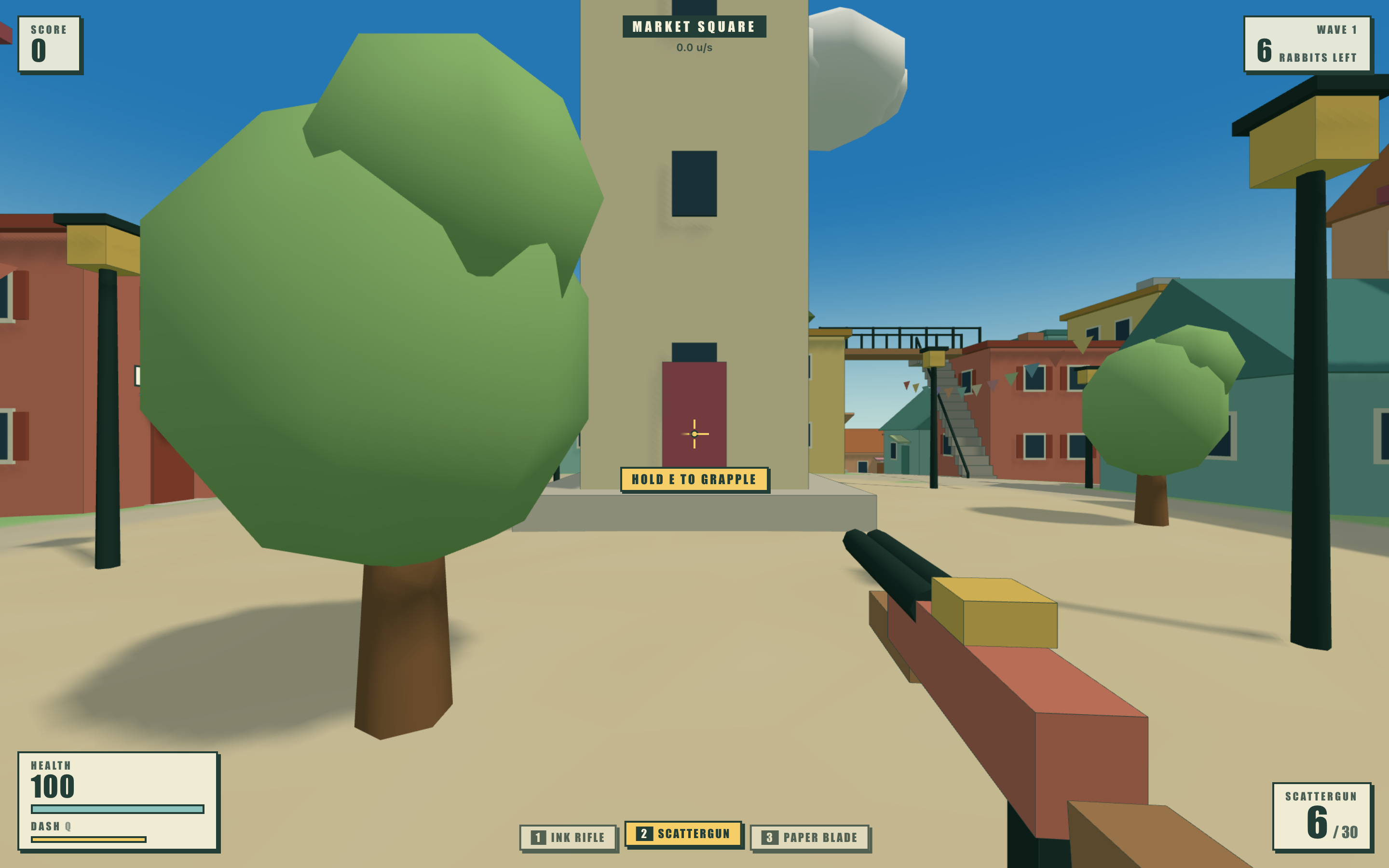 A complete game state after selecting Scattergun, with its weapon slot, ammunition panel and surrounding HUD.