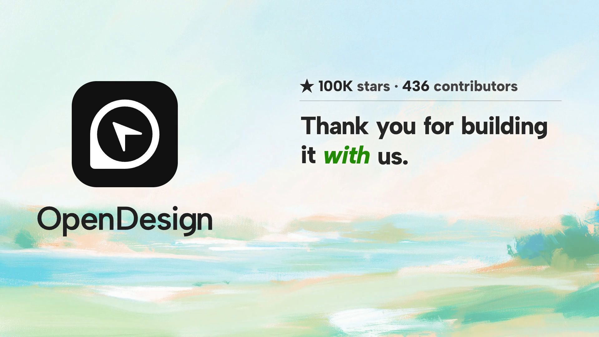 The thank-you frame: logo on the left, the tally and message on the right.