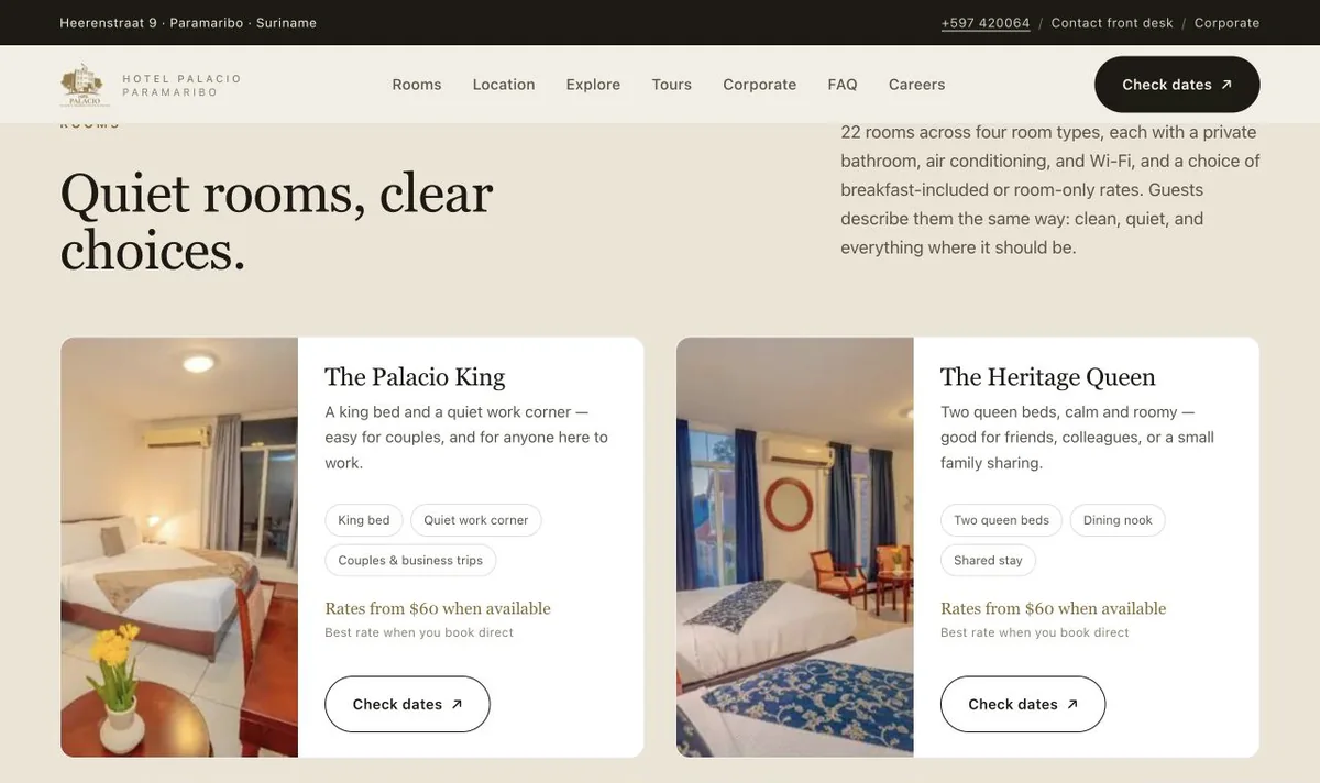 Die Zimmerauswahl des Hotel Palacio mit Zimmerfotografie, Eignung, Preisen und Datumsabfrage