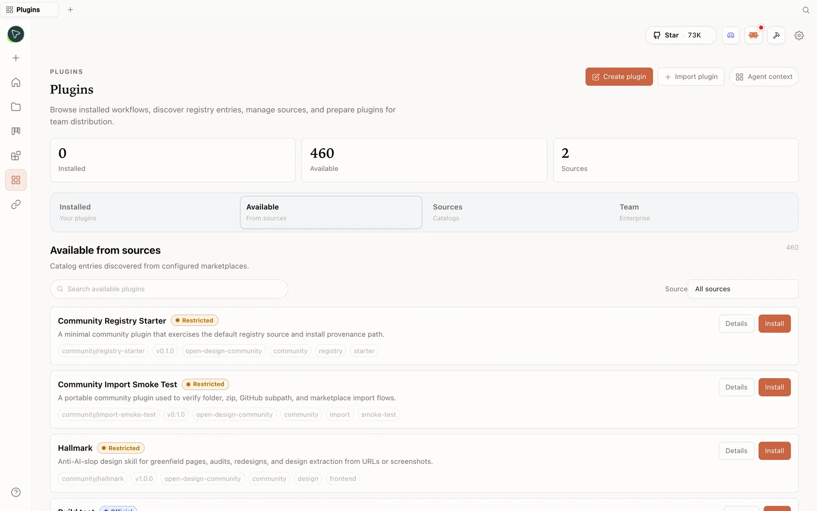 La libreria di plugin di Open Design, con skill installabili.